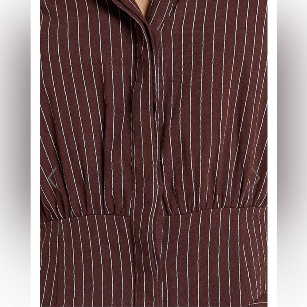 WHITNEY MINI DRESS - LINEN LOOK LONG SLEEVE SHIRT DRESS IN CHOCOLATE PINSTRIPE 2 - Picture 6 of 16